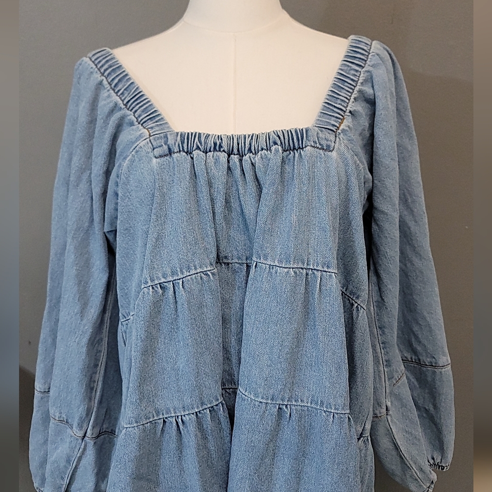 Free People Light Blue Long Sleeve Mini Dress - Picture 6 of 7